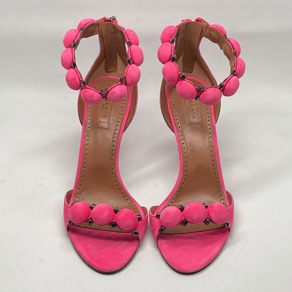 Alaia Bombe 90 Ankle-Strap Studded Suede Leather Sandals size 38.5 - Picture 5 of 16